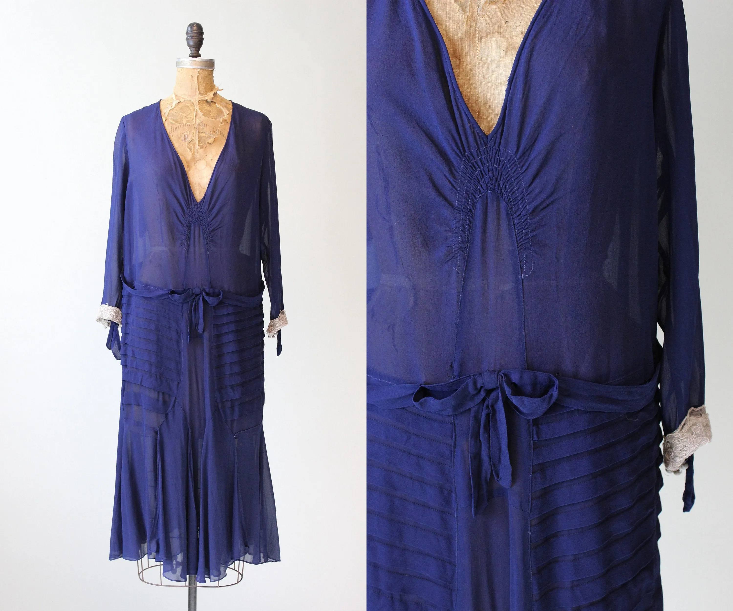 1920s SILK NAVY plunge dress small medium | new fall winter