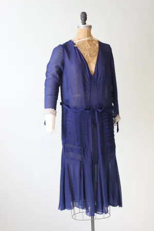 1920s SILK NAVY plunge dress small medium | new fall winter