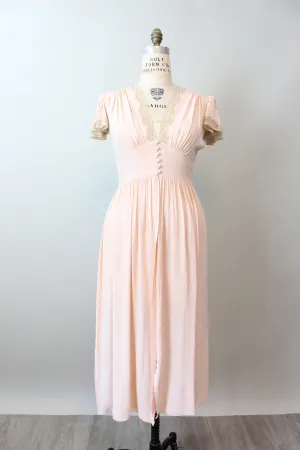 1940s PEACH rayon lace FLUTTER SLEEVE robe nightgown small | new spring