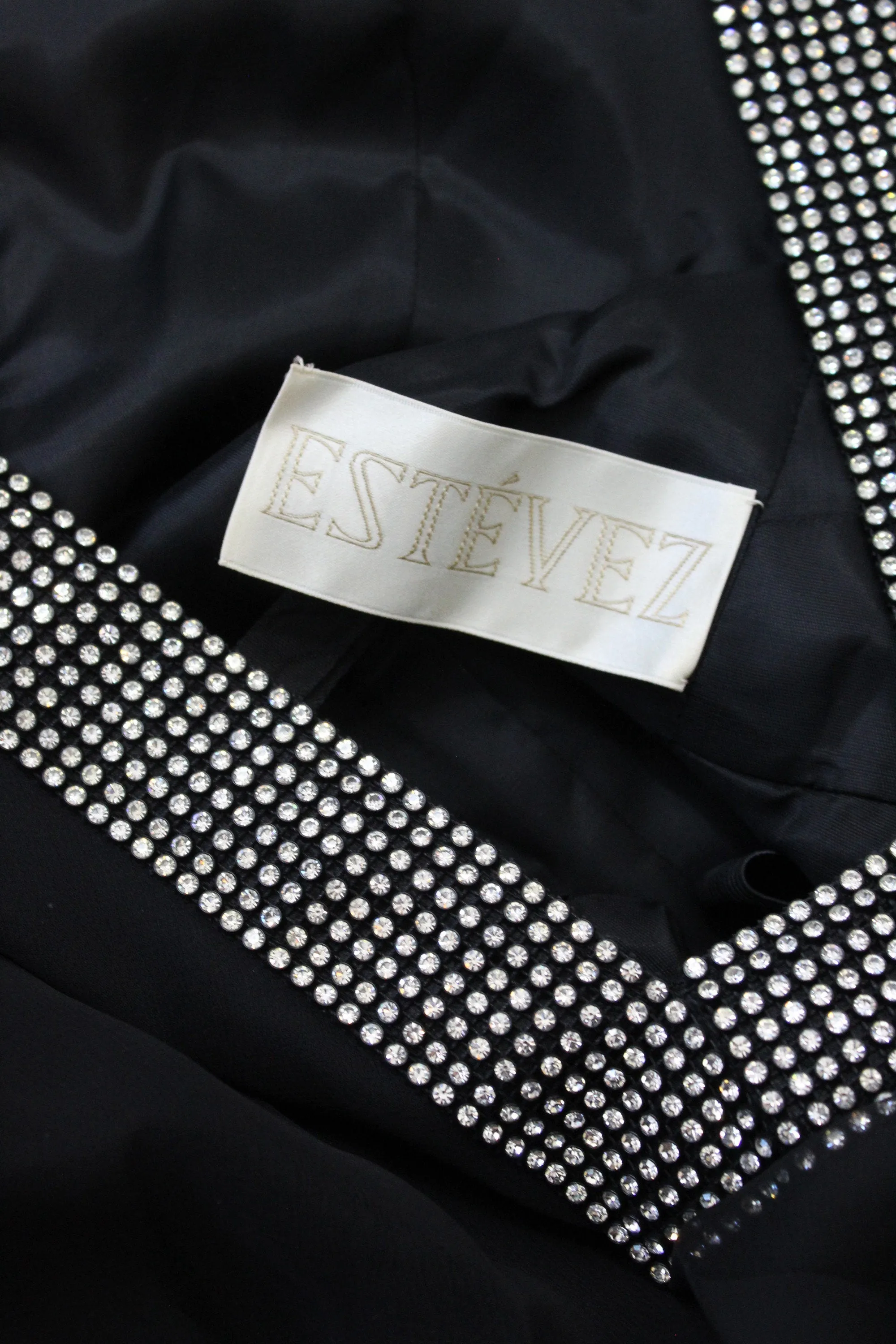 1960s ESTEVEZ plunge TRAPEZE dress rhinestones xs | new winter