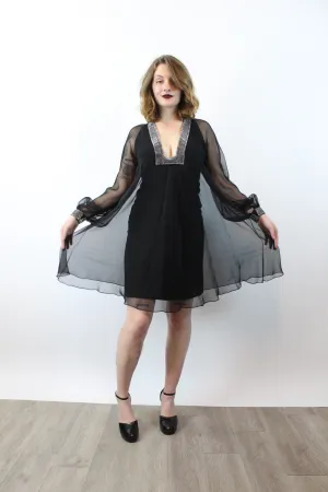 1960s ESTEVEZ plunge TRAPEZE dress rhinestones xs | new winter