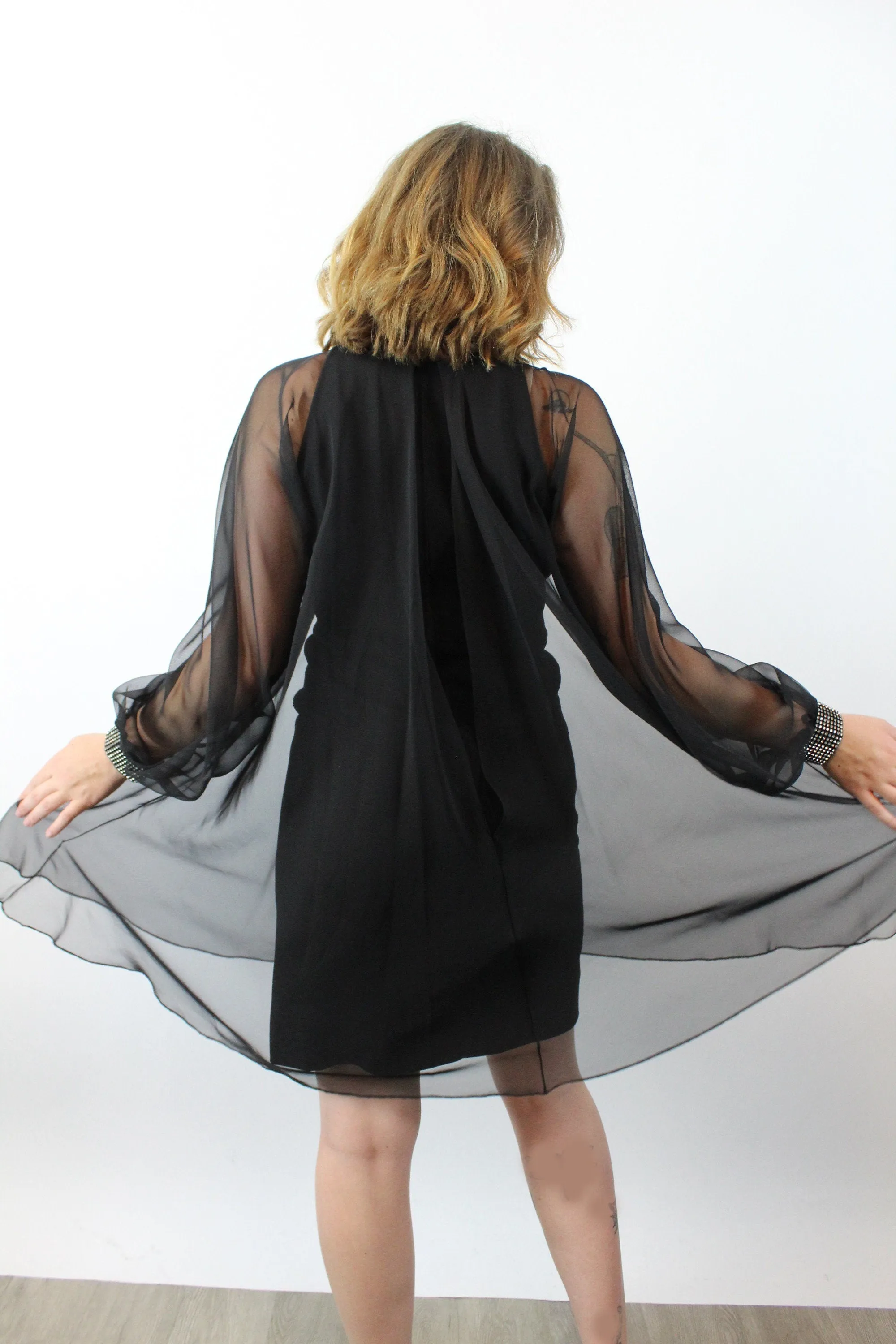 1960s ESTEVEZ plunge TRAPEZE dress rhinestones xs | new winter
