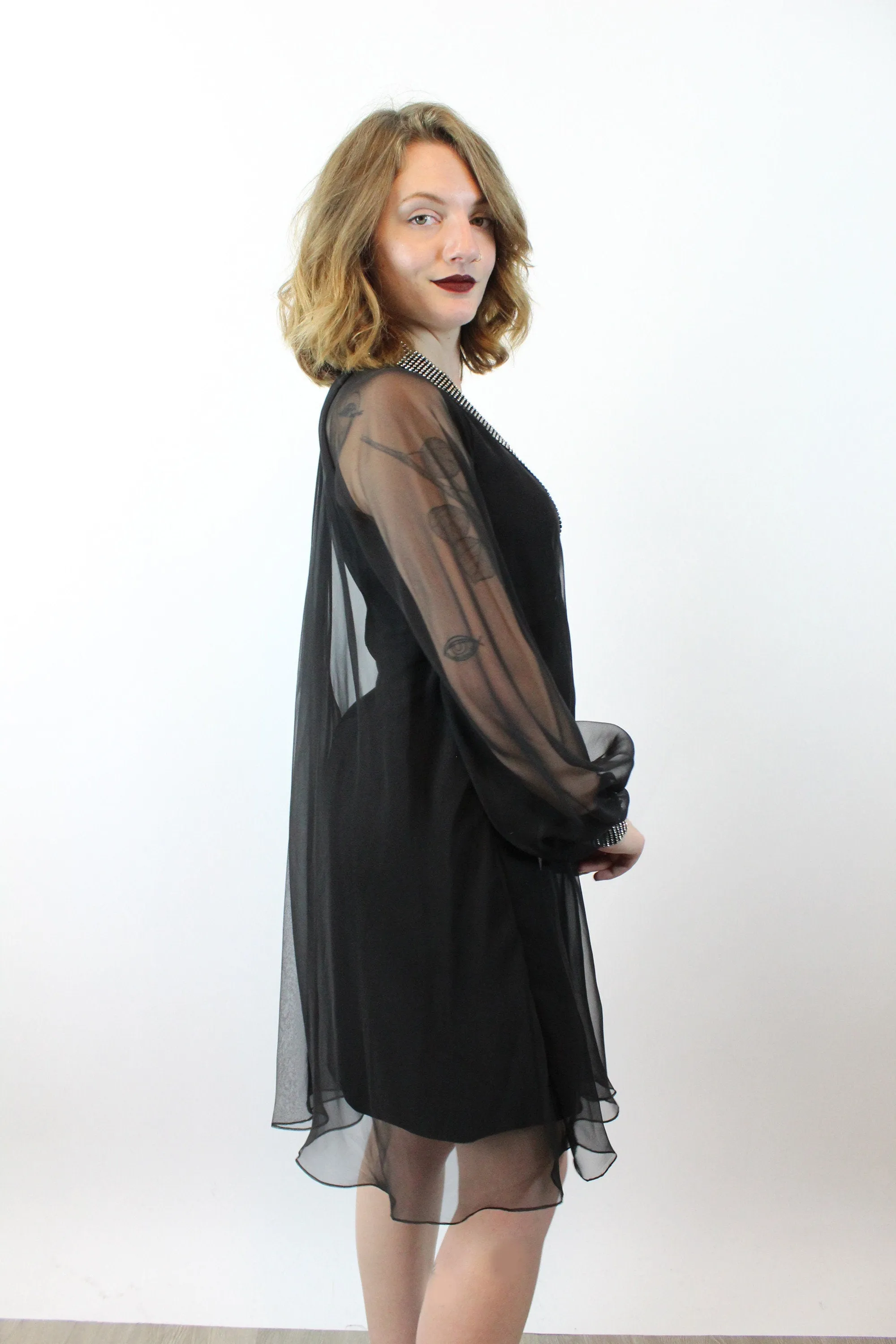 1960s ESTEVEZ plunge TRAPEZE dress rhinestones xs | new winter