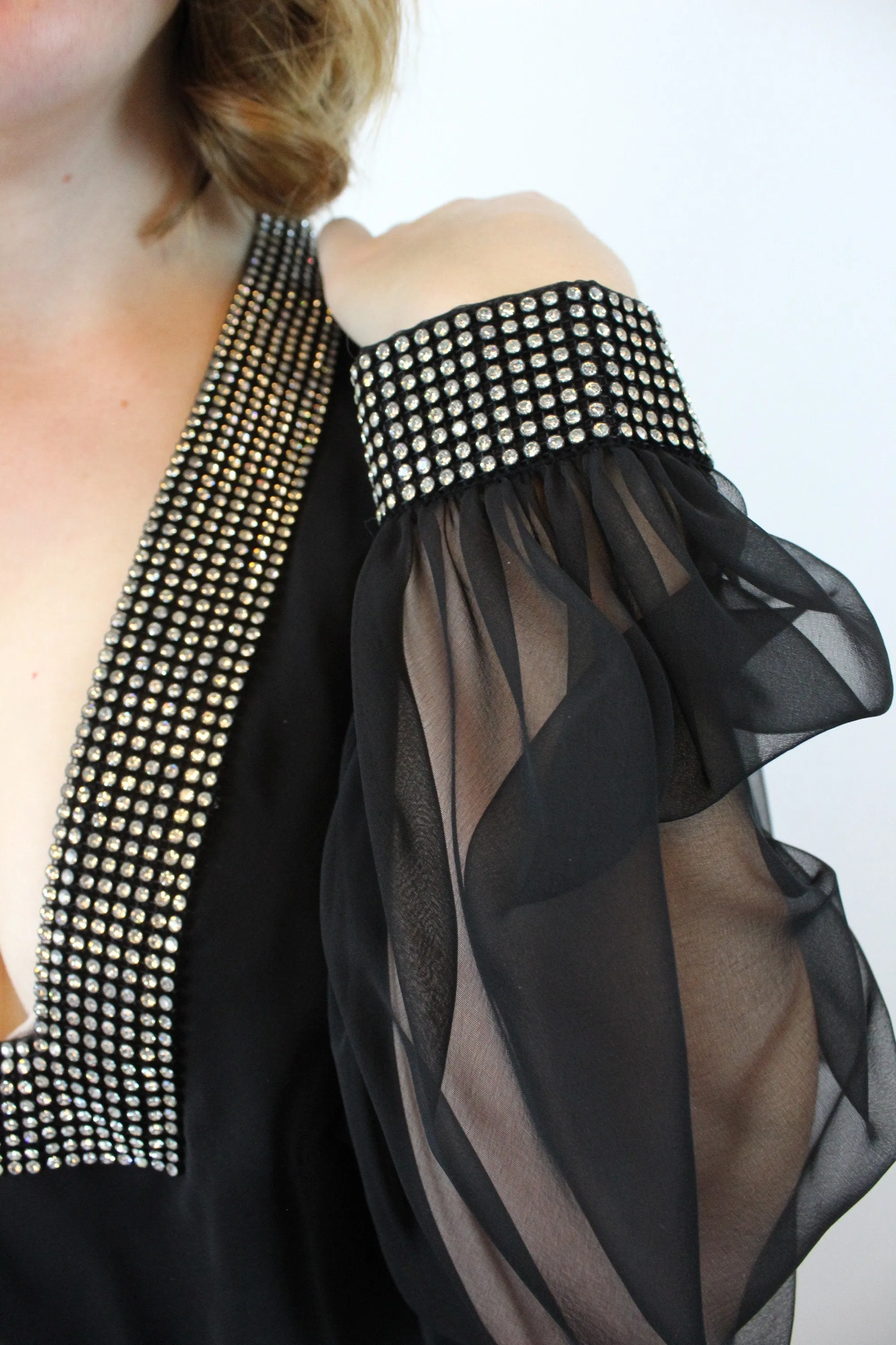 1960s ESTEVEZ plunge TRAPEZE dress rhinestones xs | new winter