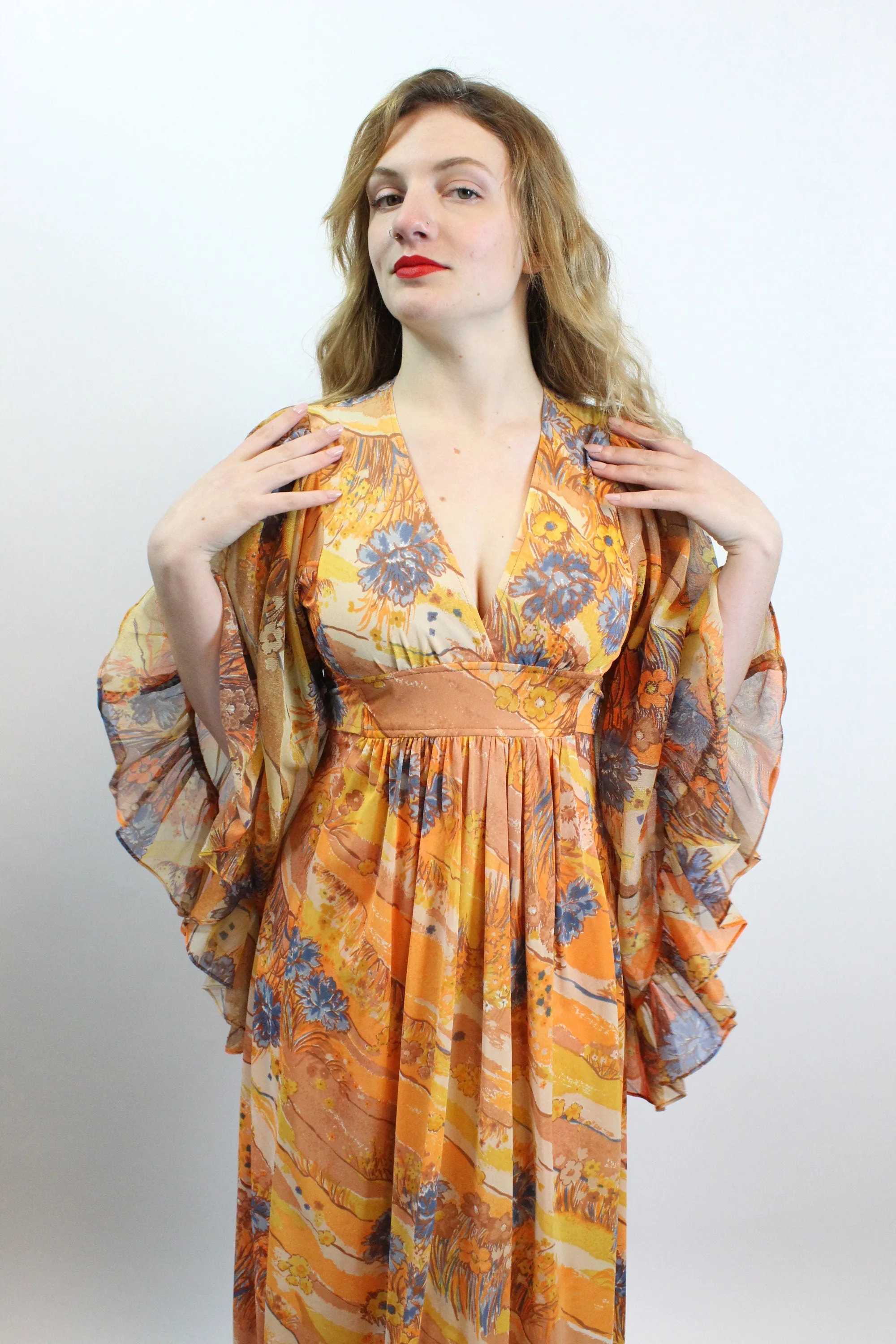 1970s ANGEL SLEEVE maxi dress small | new spring