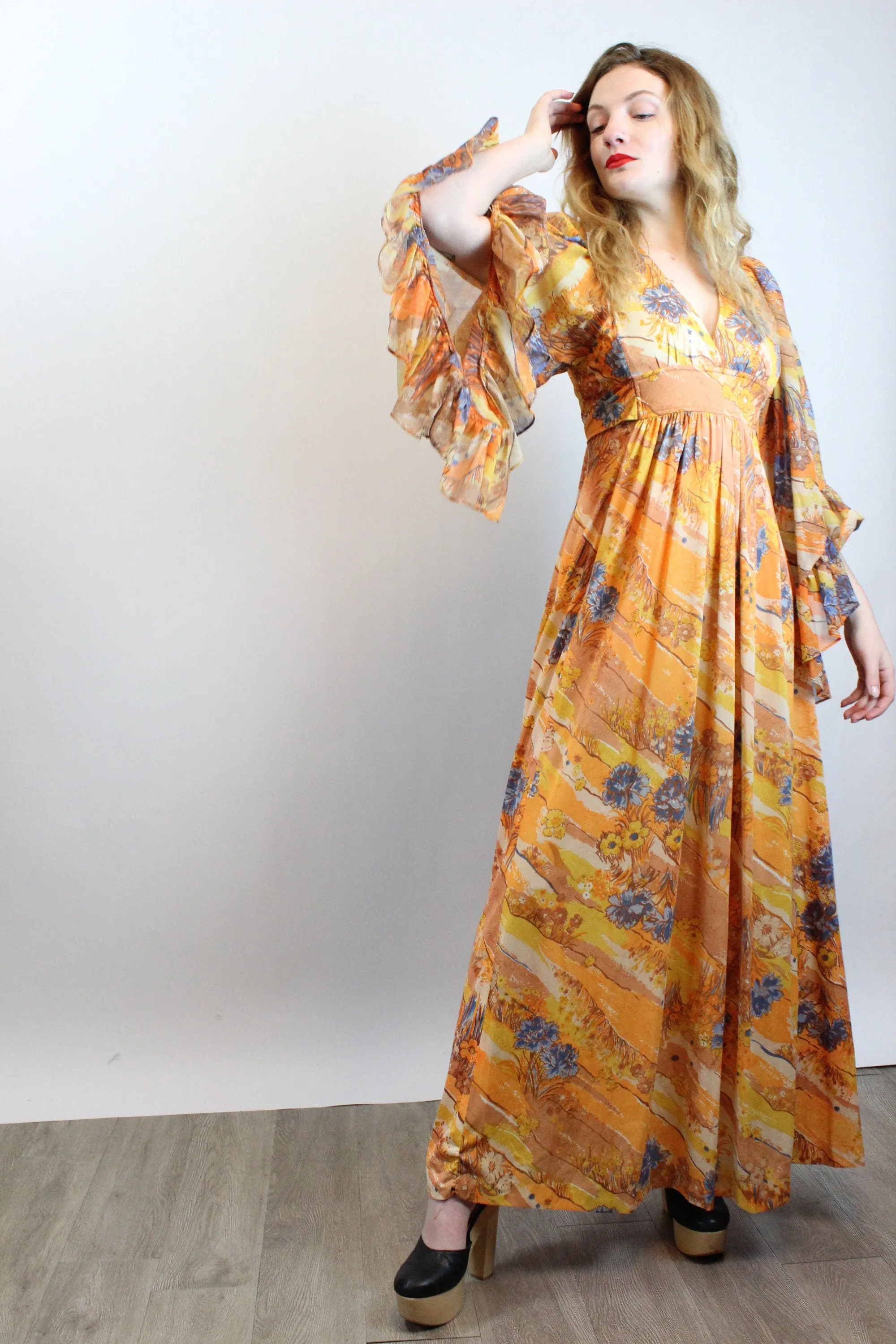 1970s ANGEL SLEEVE maxi dress small | new spring