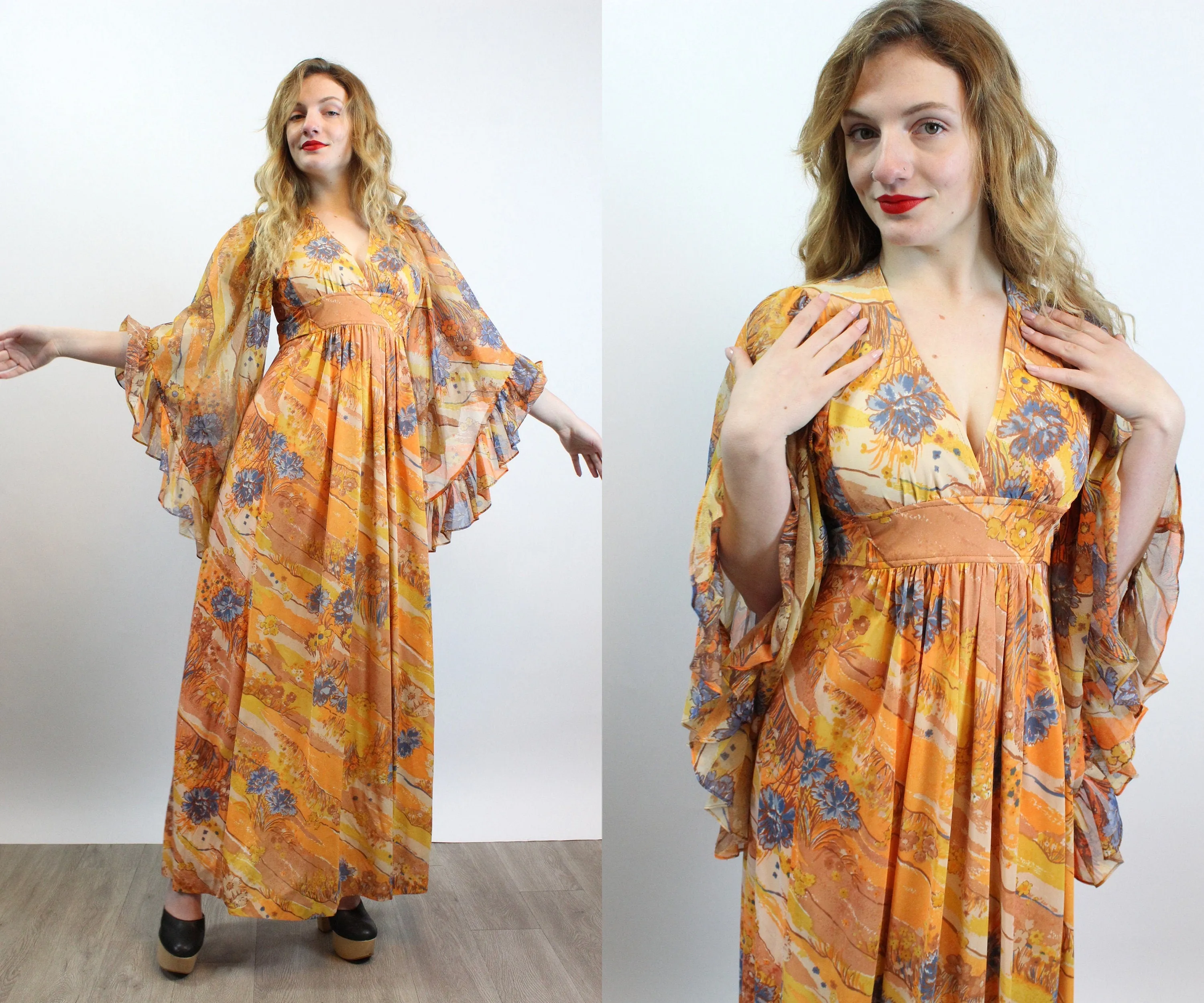 1970s ANGEL SLEEVE maxi dress small | new spring