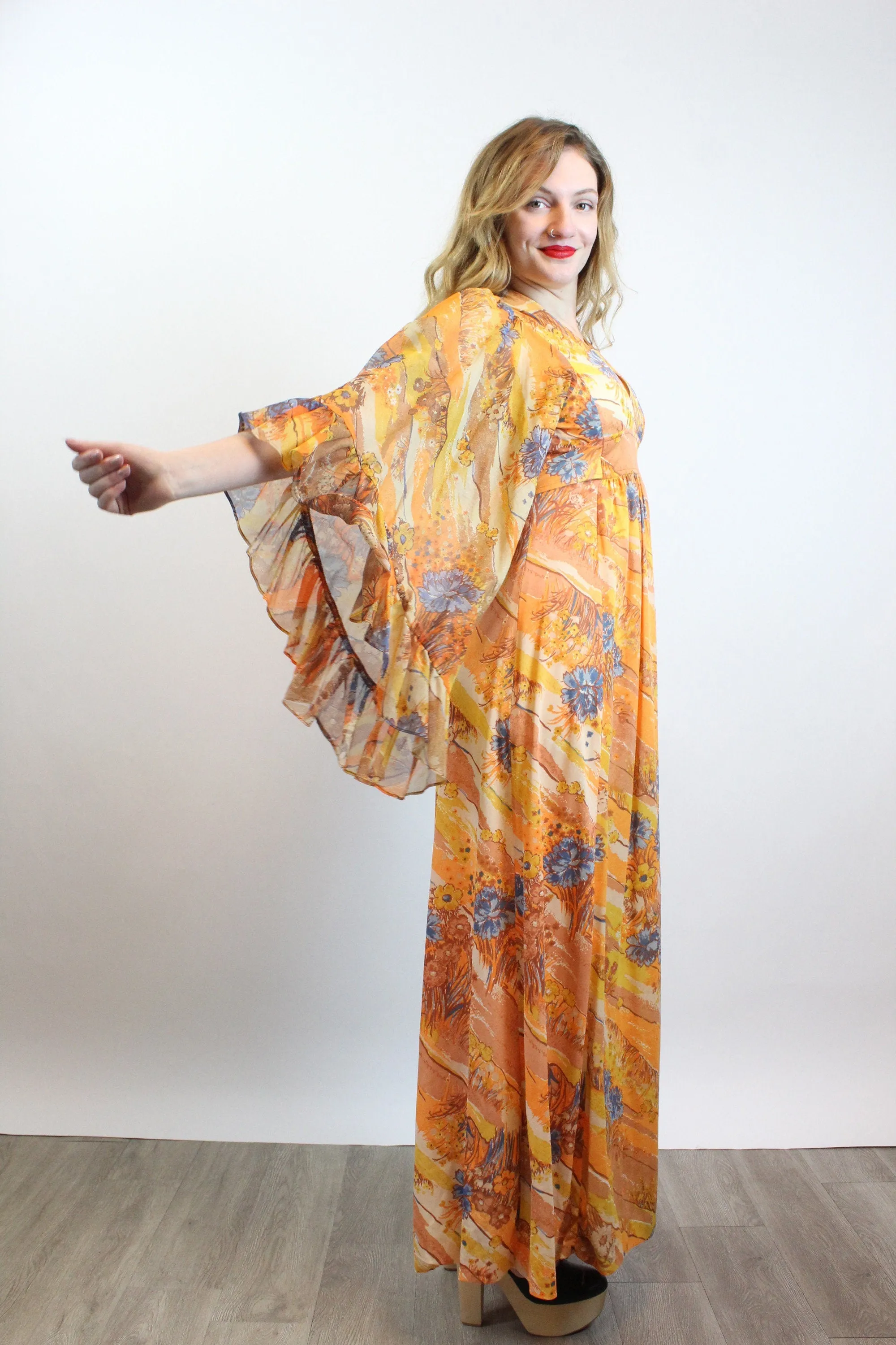 1970s ANGEL SLEEVE maxi dress small | new spring