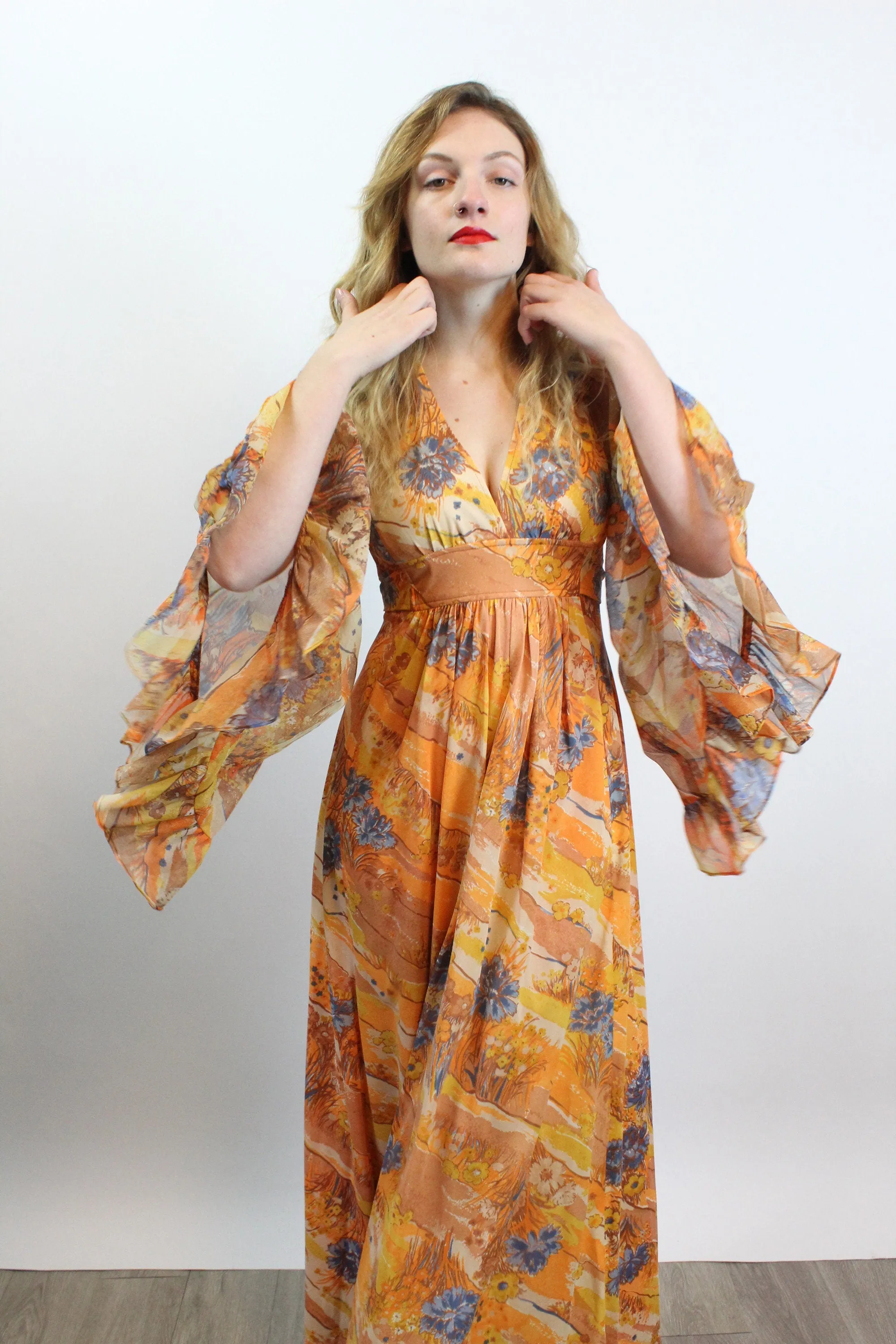 1970s ANGEL SLEEVE maxi dress small | new spring