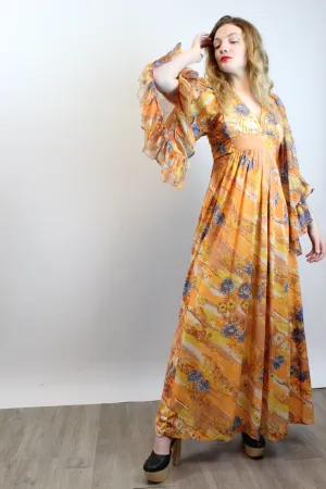 1970s ANGEL SLEEVE maxi dress small | new spring