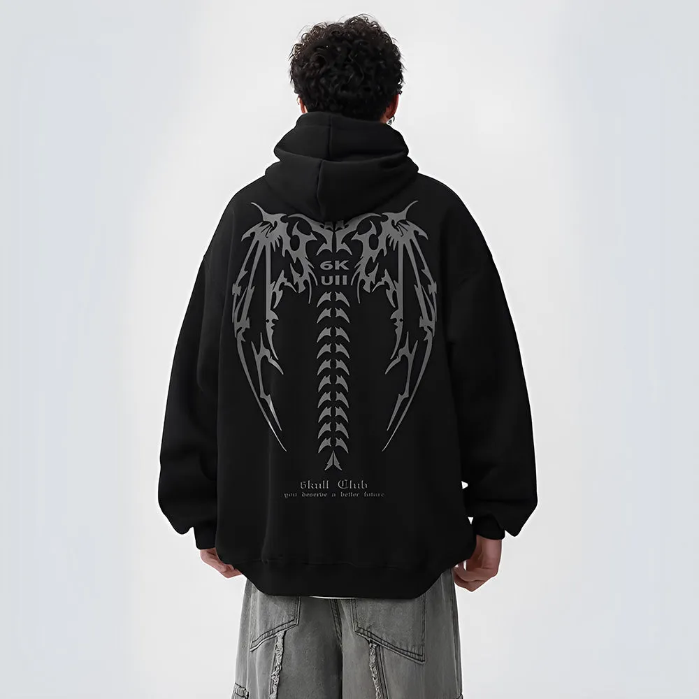 6Kull Retro Bone Wings Design Hoodie
