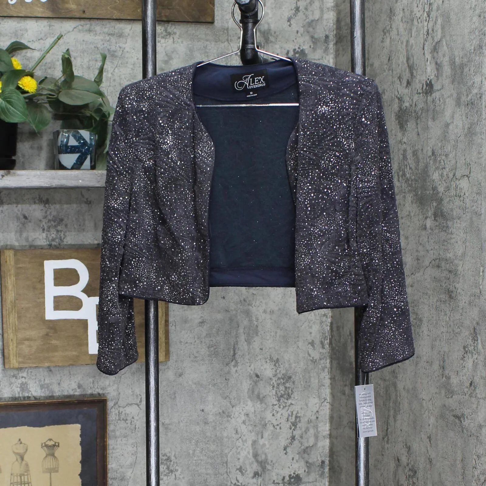 Alex Evenings Women's Empire Waist Bolero Jacke 125196 Smoke Gray 12