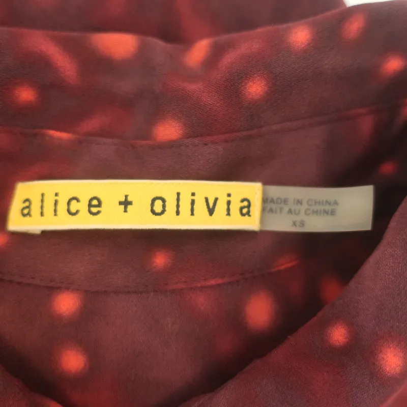 Alice   Olivia Belted Shirt Dress Red Printed Stretch Silk Size Extra Small