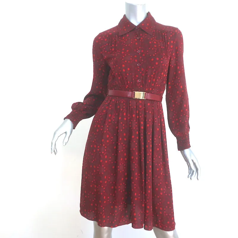 Alice   Olivia Belted Shirt Dress Red Printed Stretch Silk Size Extra Small