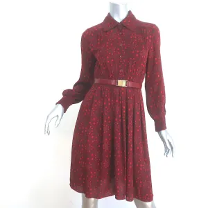 Alice   Olivia Belted Shirt Dress Red Printed Stretch Silk Size Extra Small
