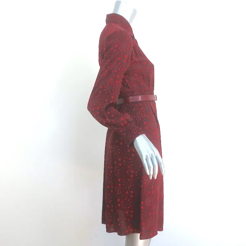 Alice   Olivia Belted Shirt Dress Red Printed Stretch Silk Size Extra Small