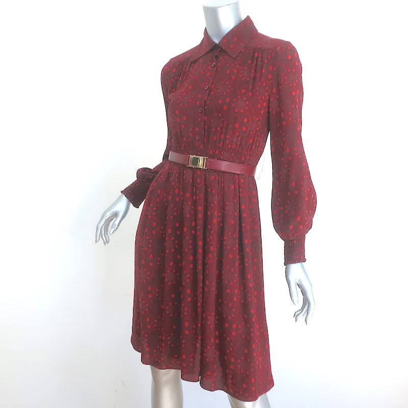 Alice   Olivia Belted Shirt Dress Red Printed Stretch Silk Size Extra Small