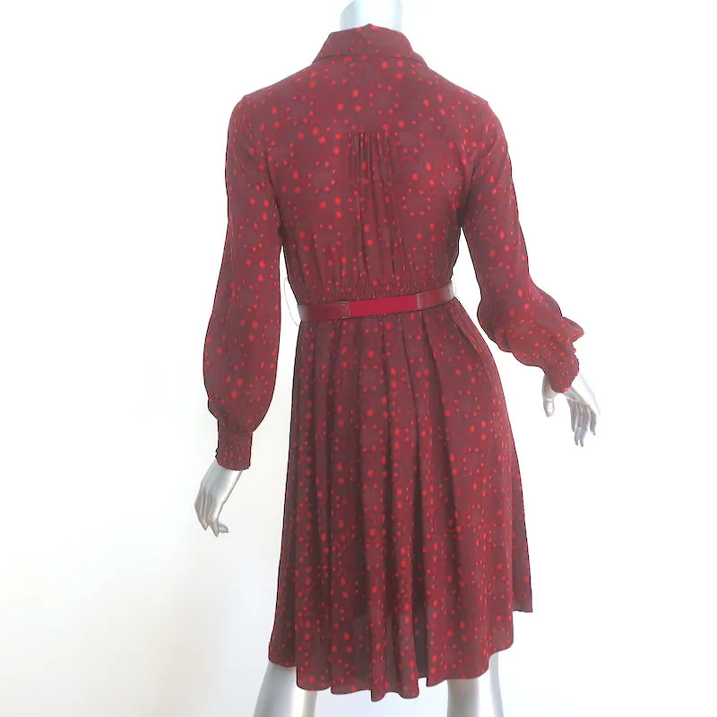 Alice   Olivia Belted Shirt Dress Red Printed Stretch Silk Size Extra Small