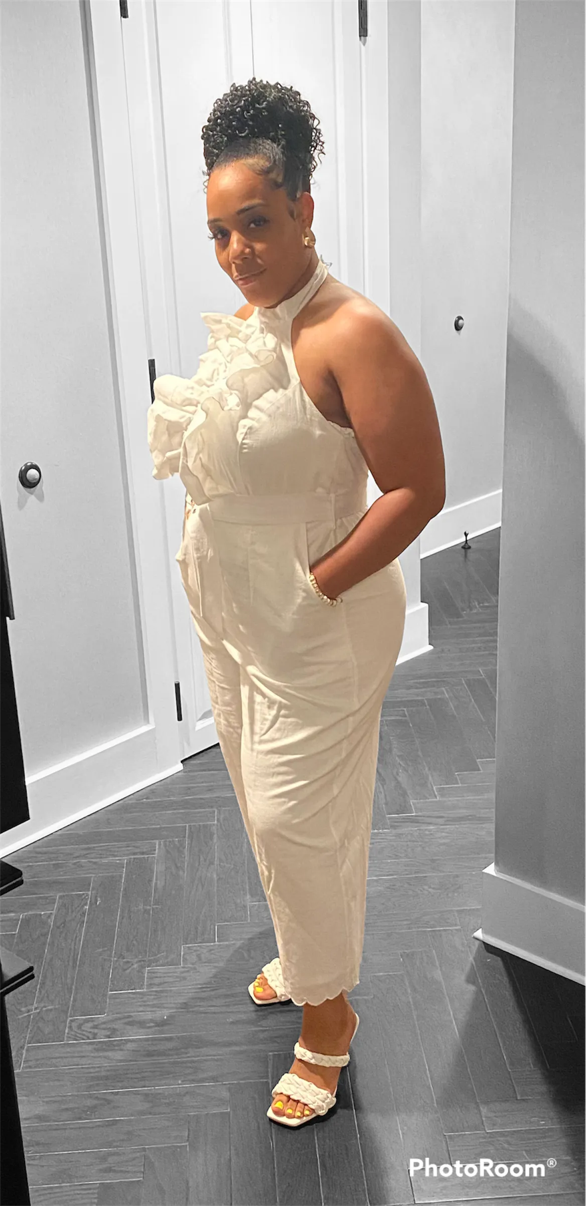 All Fluttered White Plus Jumpsuit