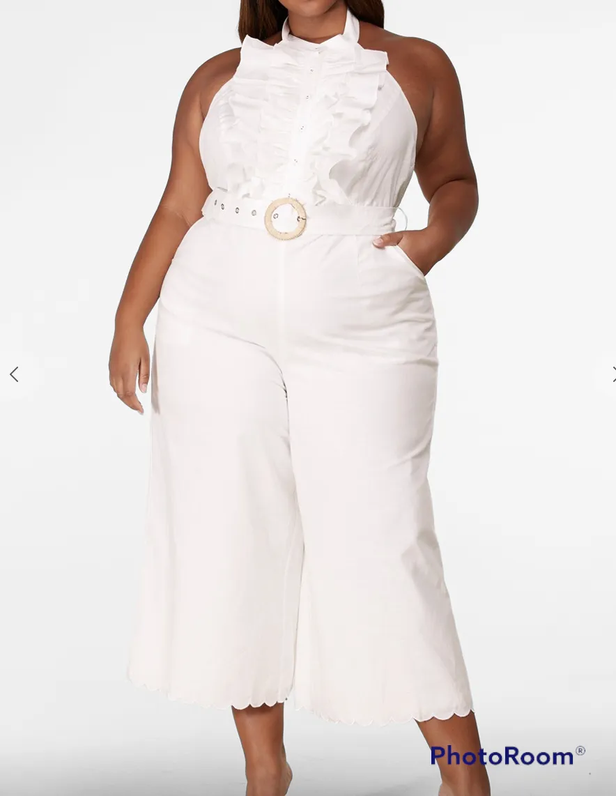 All Fluttered White Plus Jumpsuit