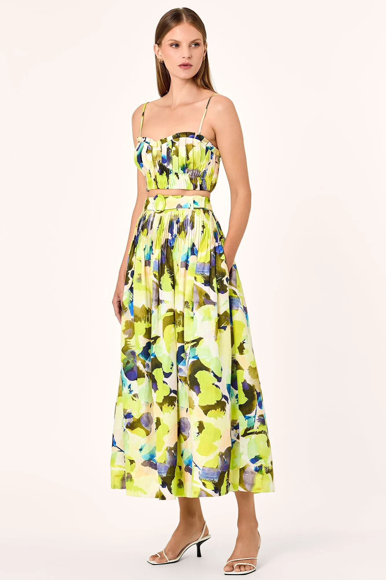 Amabelle Midi Skirt - Limeade Blur