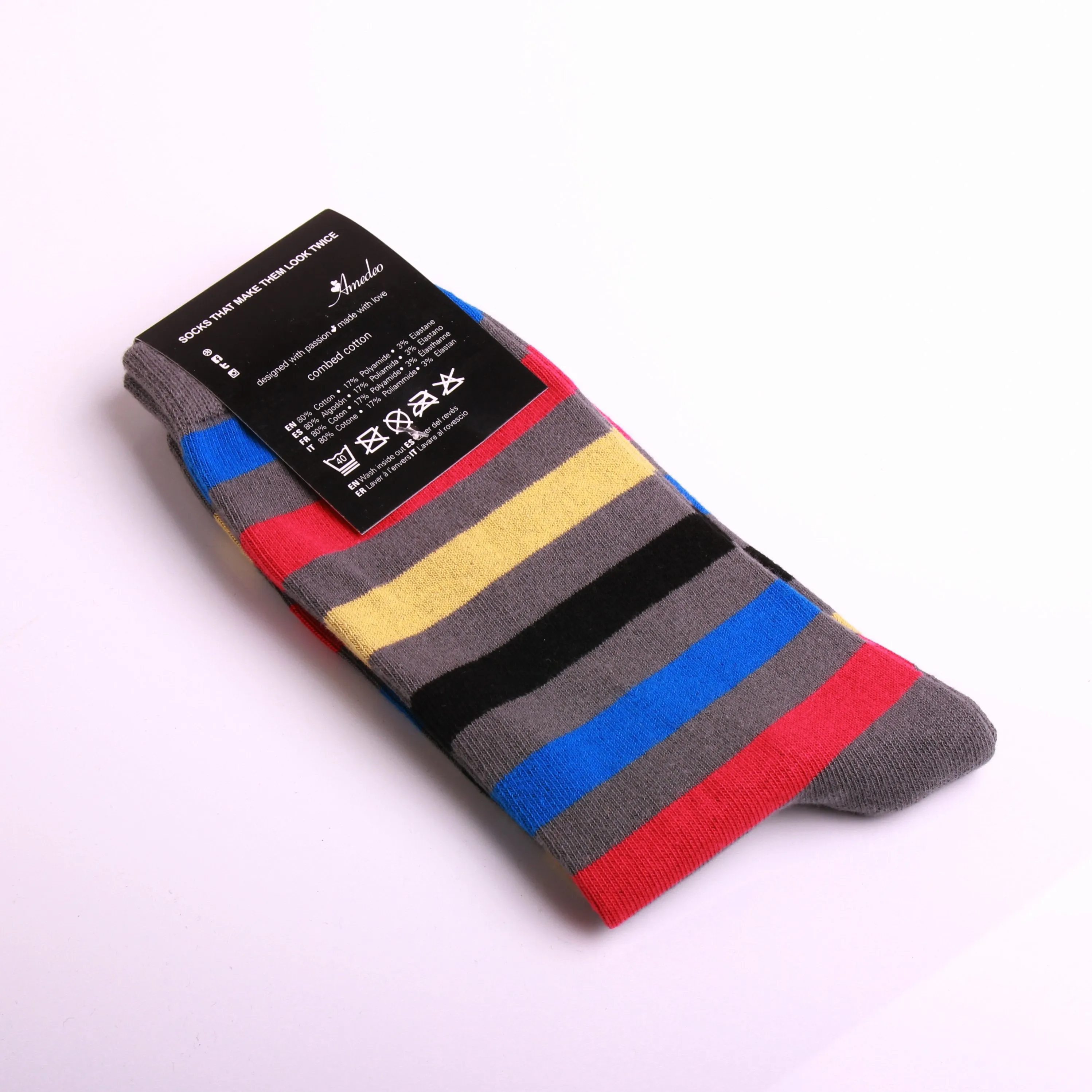 Amedeo Exclusive Men's Colorful Stripe Dark Grey Soft Socks