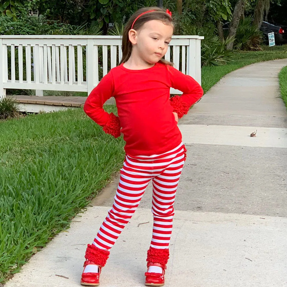 AnnLoren Baby Big Girls Boutique Long Sleeve Red Ruffle Layering T-shirt
