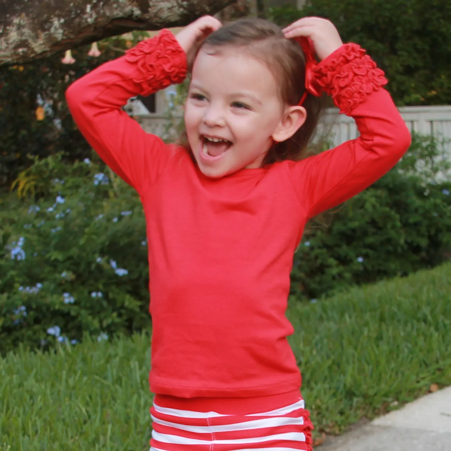 AnnLoren Baby Big Girls Boutique Long Sleeve Red Ruffle Layering T-shirt