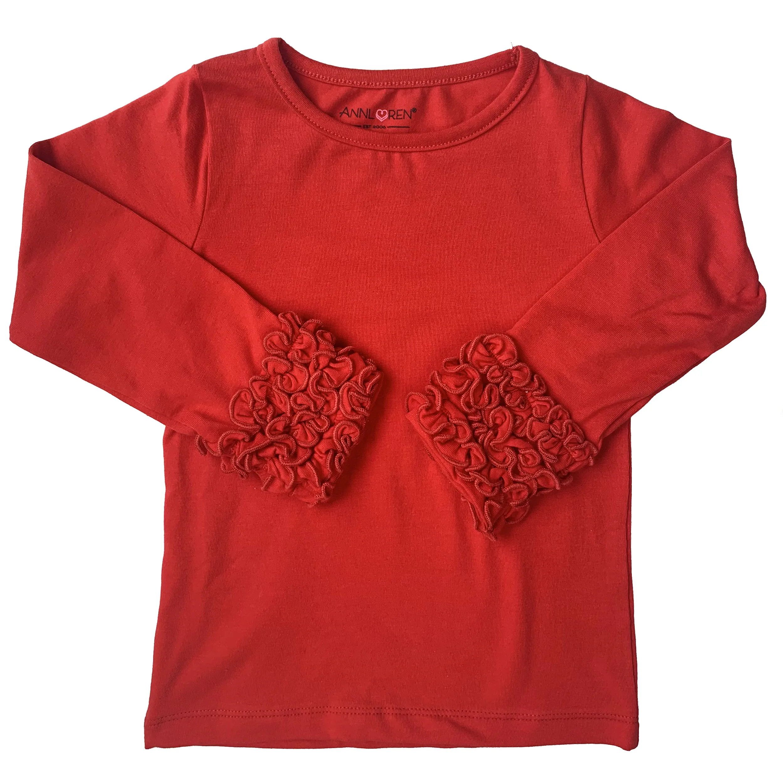 AnnLoren Baby Big Girls Boutique Long Sleeve Red Ruffle Layering T-shirt