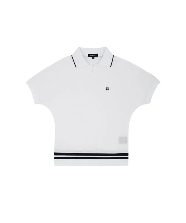 AVEN Women's  Raglan Relaxed Fit Polo Shirt - White