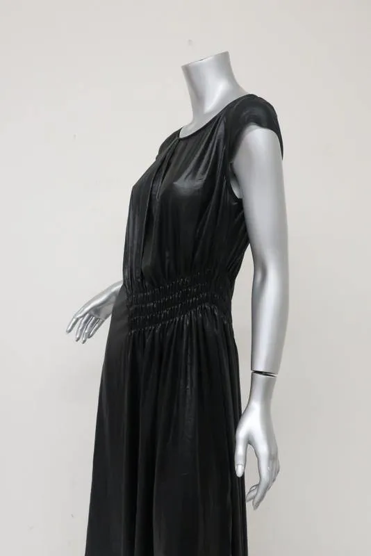 Barbara Bui Dress Black Shimmer Size 40 Ruched Asymmetrical Midi NEW