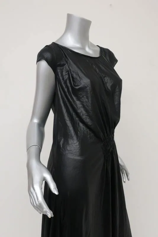 Barbara Bui Dress Black Shimmer Size 40 Ruched Asymmetrical Midi NEW