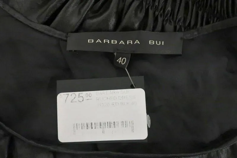 Barbara Bui Dress Black Shimmer Size 40 Ruched Asymmetrical Midi NEW