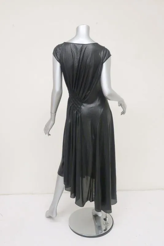 Barbara Bui Dress Black Shimmer Size 40 Ruched Asymmetrical Midi NEW