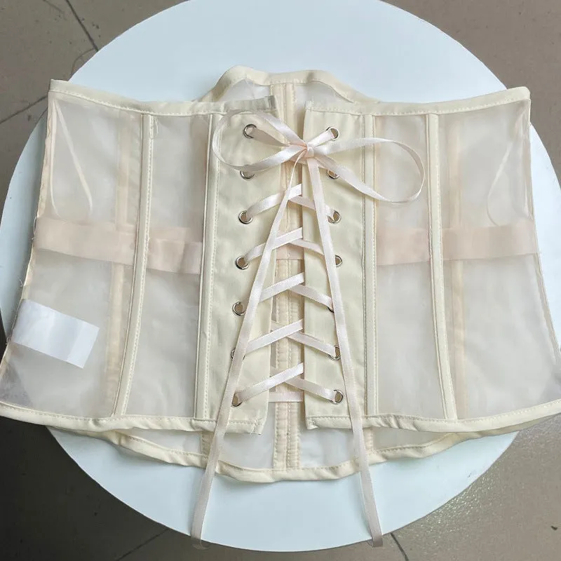 Beige External Under-bust See through Corset