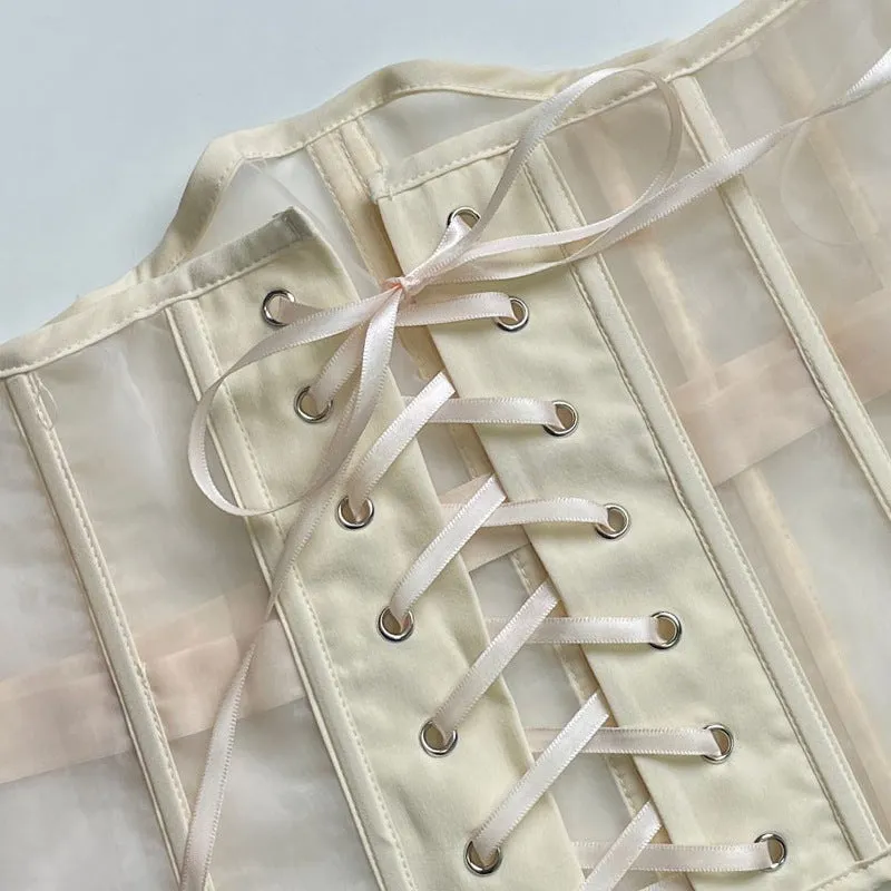Beige External Under-bust See through Corset