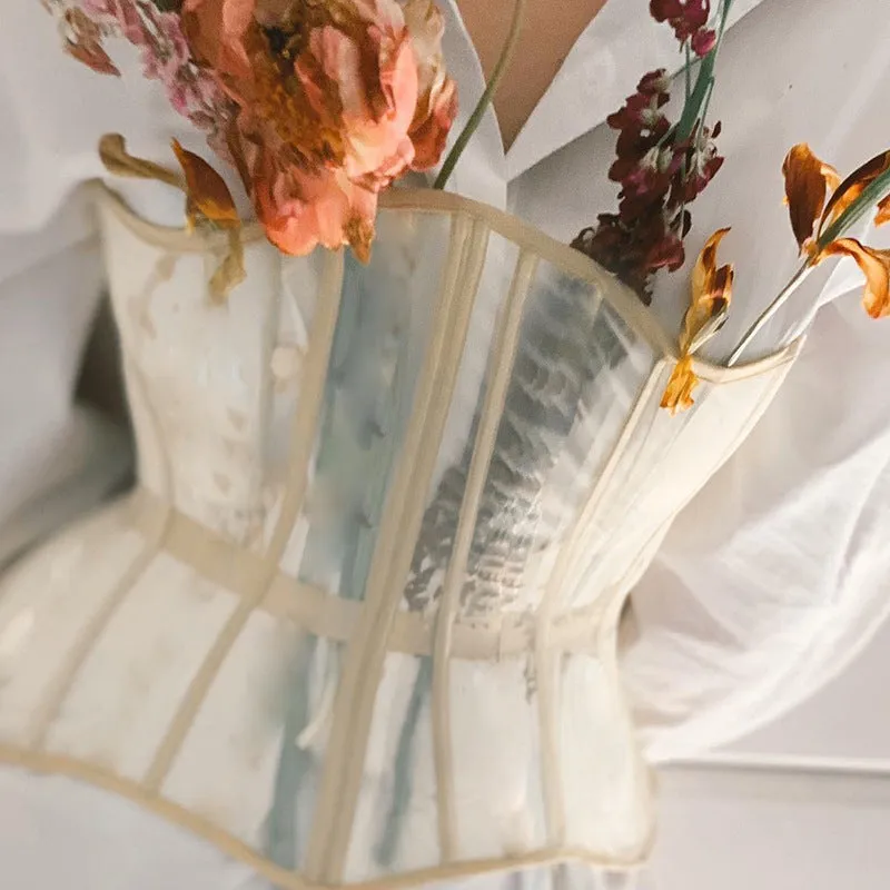 Beige External Under-bust See through Corset