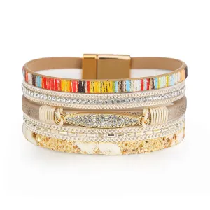 Beige Polystyrene & Cubic Zirconia 18K Gold-Plated Layered Bracelet