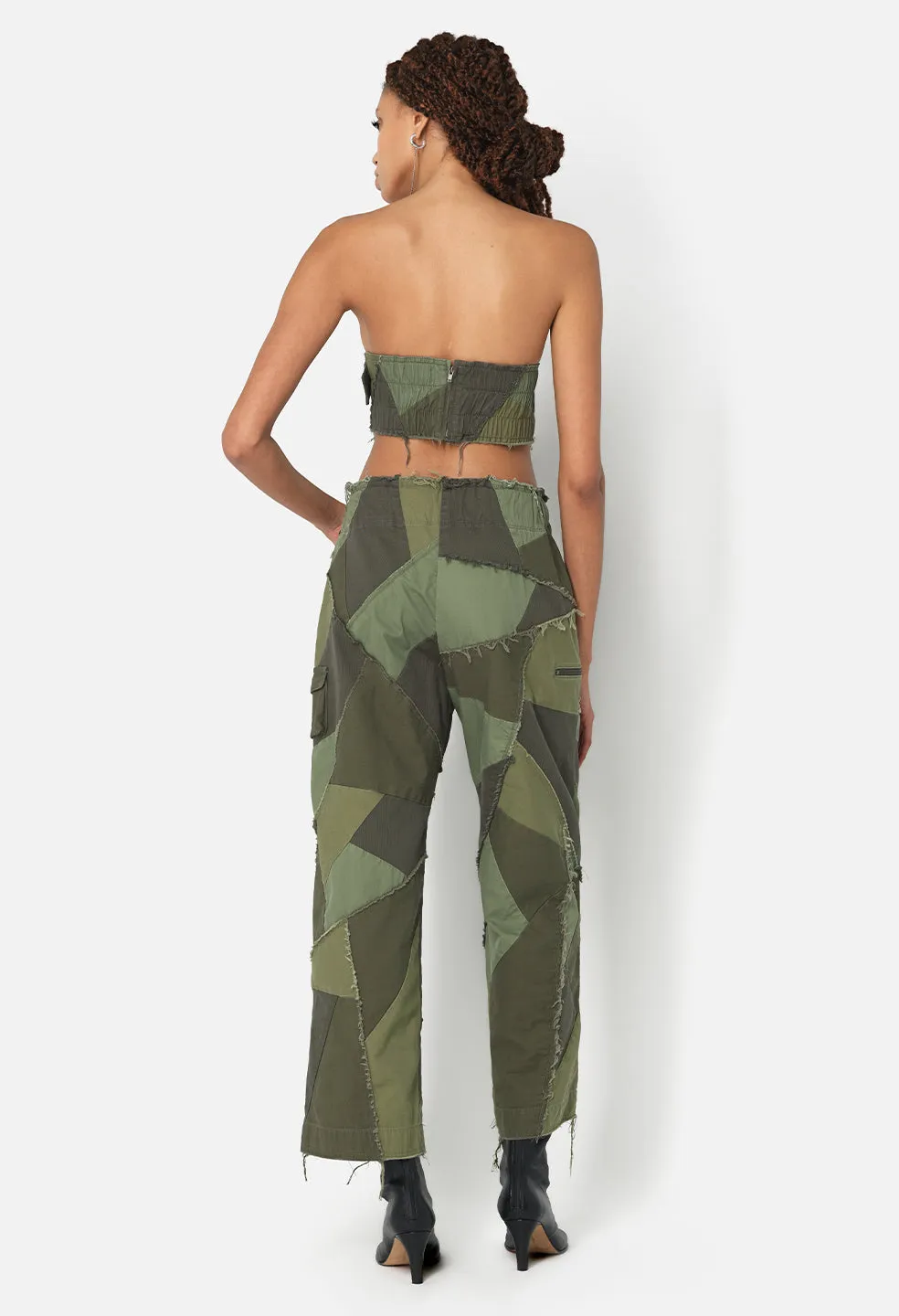 Belted Patchwork Tube Top / Olive