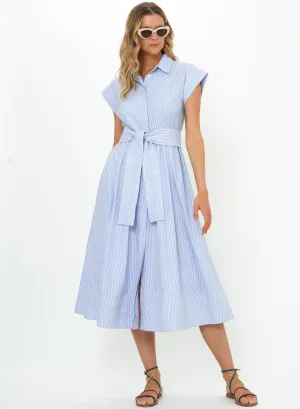 Belted Shirt Dress in Chatham Blue