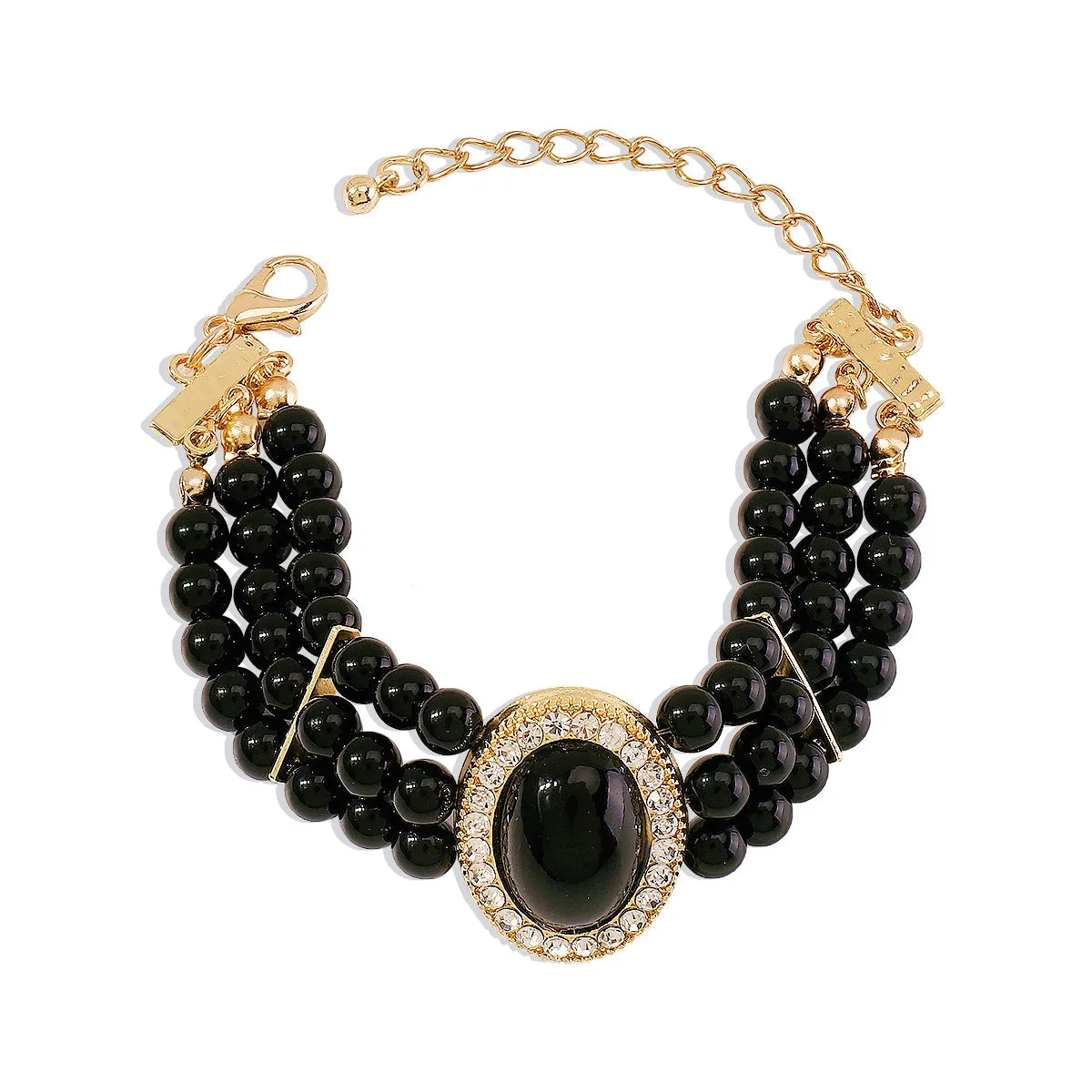 Black Cubic Zirconia & 18K Gold-Plated Oval Layered Bracelet