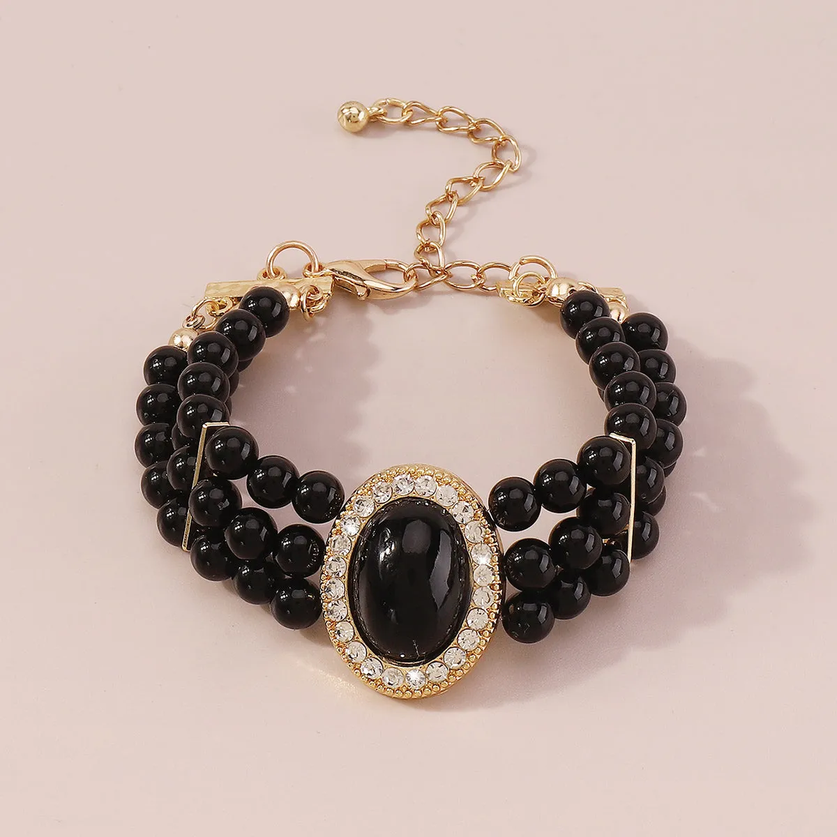 Black Cubic Zirconia & 18K Gold-Plated Oval Layered Bracelet