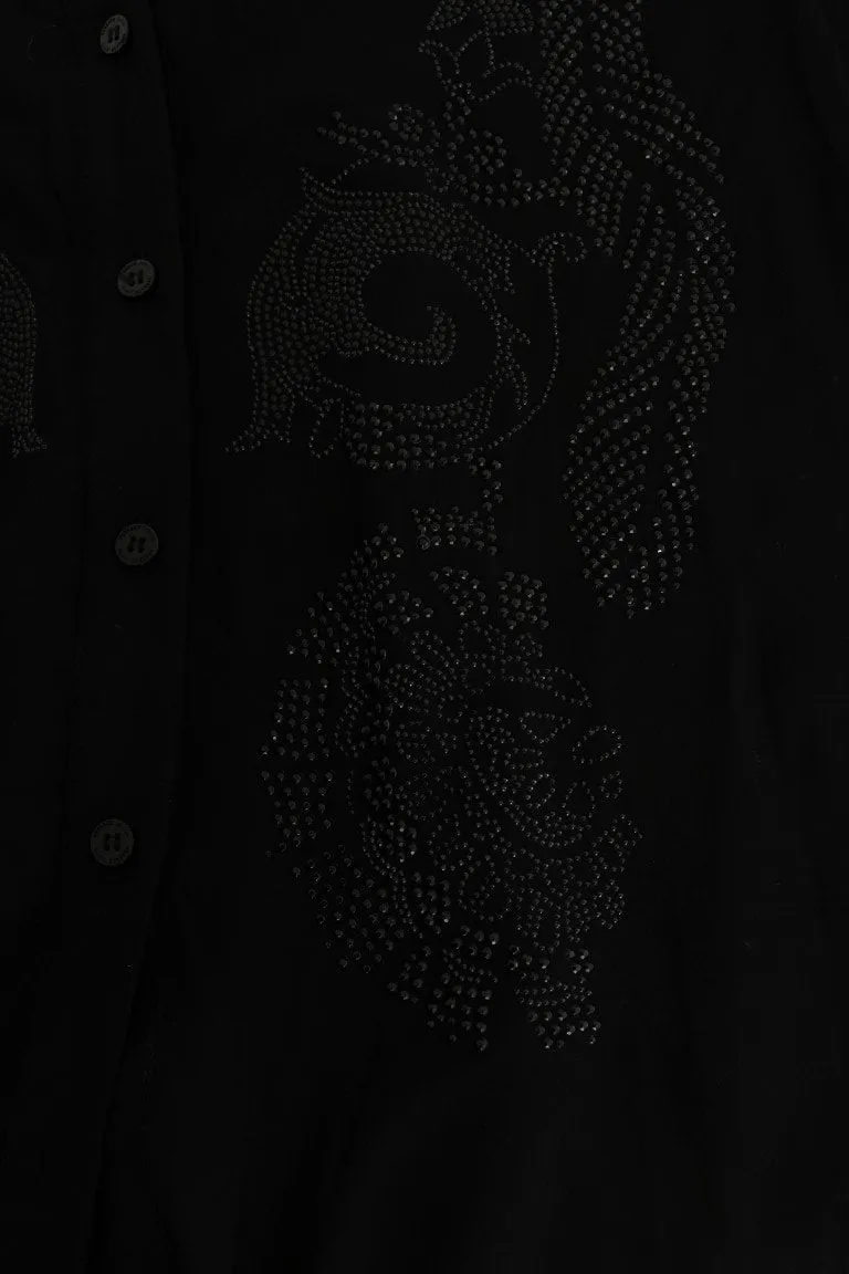 Black Floral Studded Long Shirt Blouse