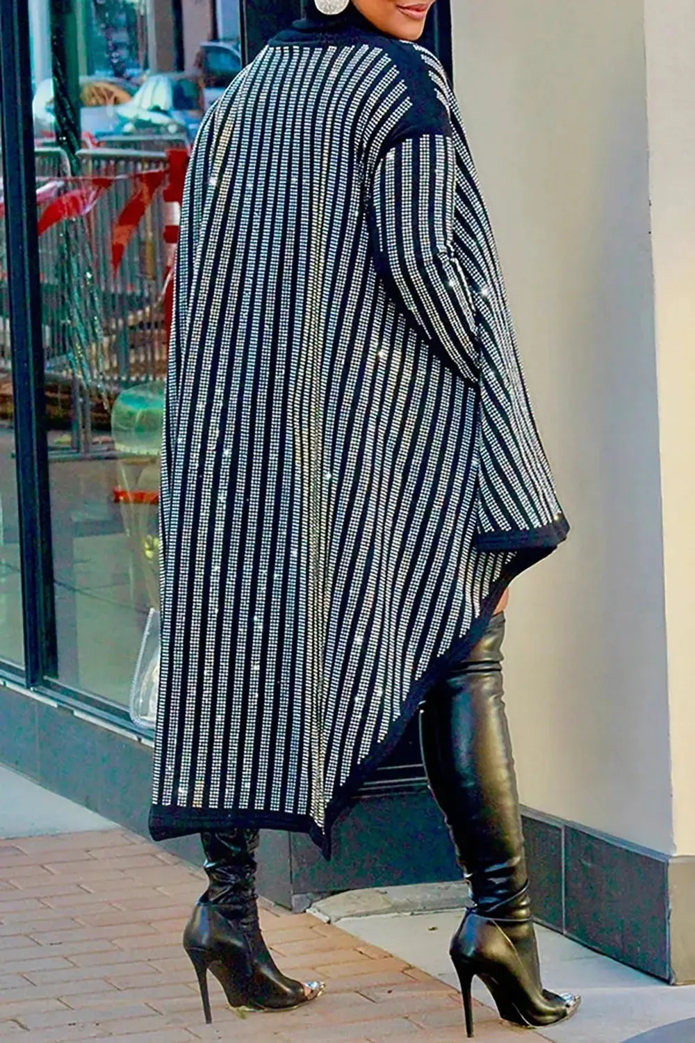 Black Knit Studded Striped Mini Dress