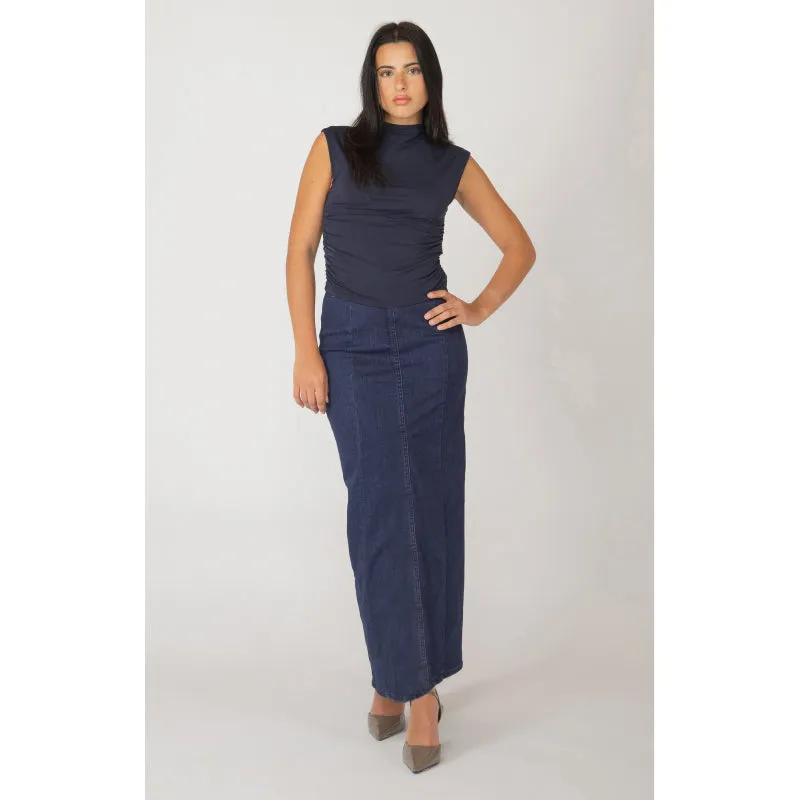 Black Tape Ruched Mockneck Top