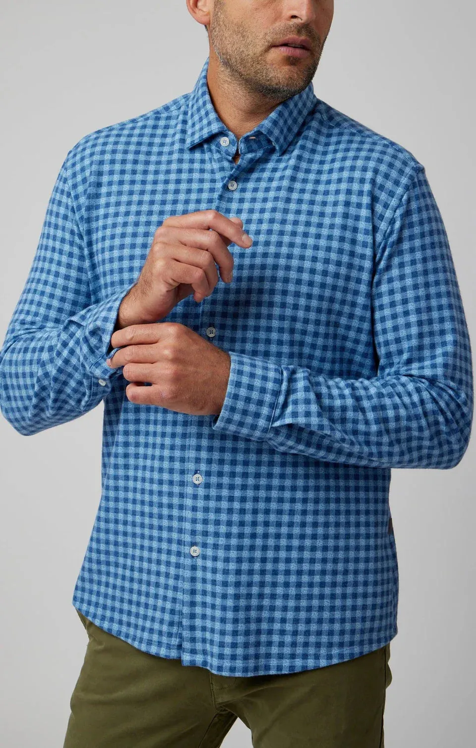 Blue Ginghan Brushed Jersey Shirt