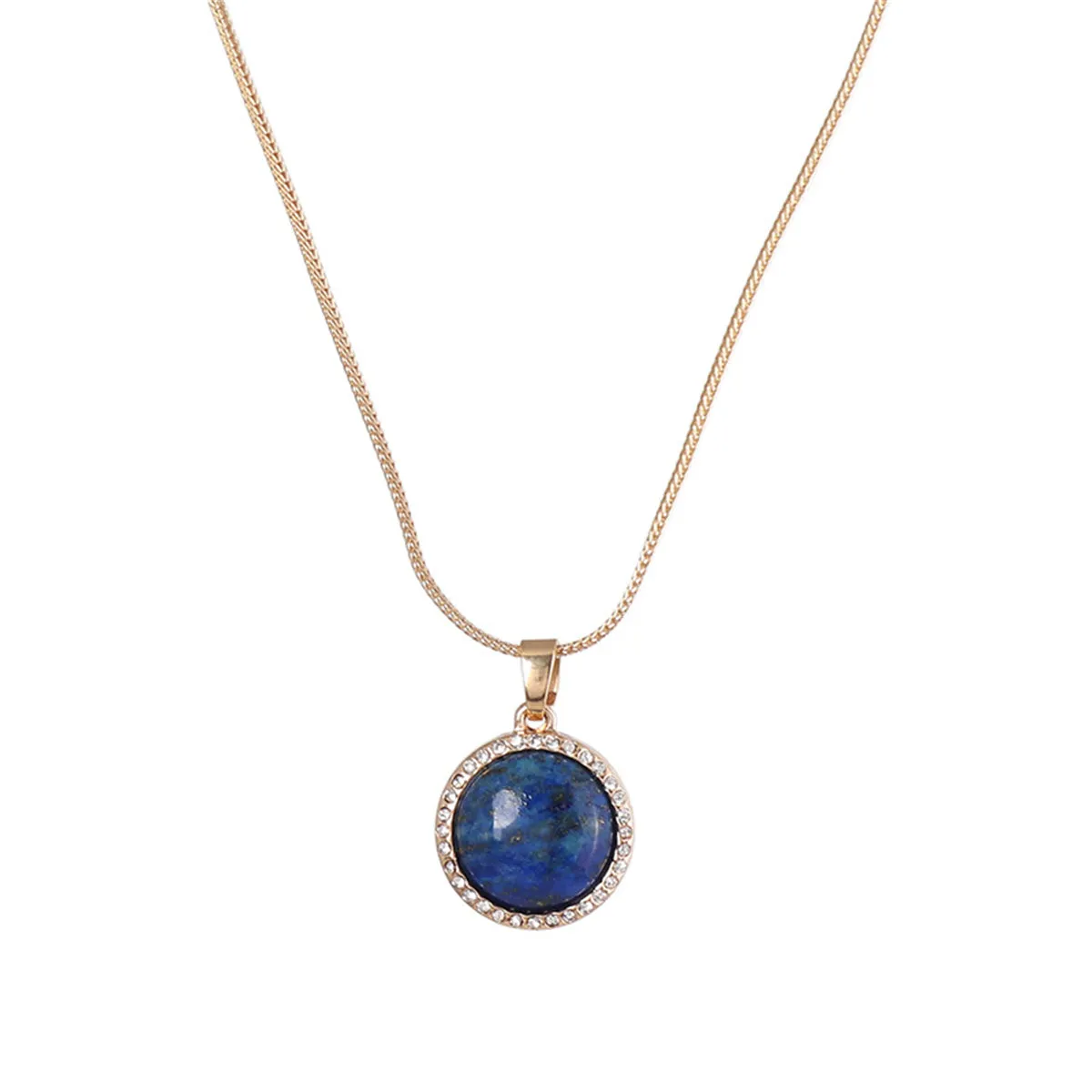 Blue Lapis & Cubic Zirconia Halo Round Pendant Necklace