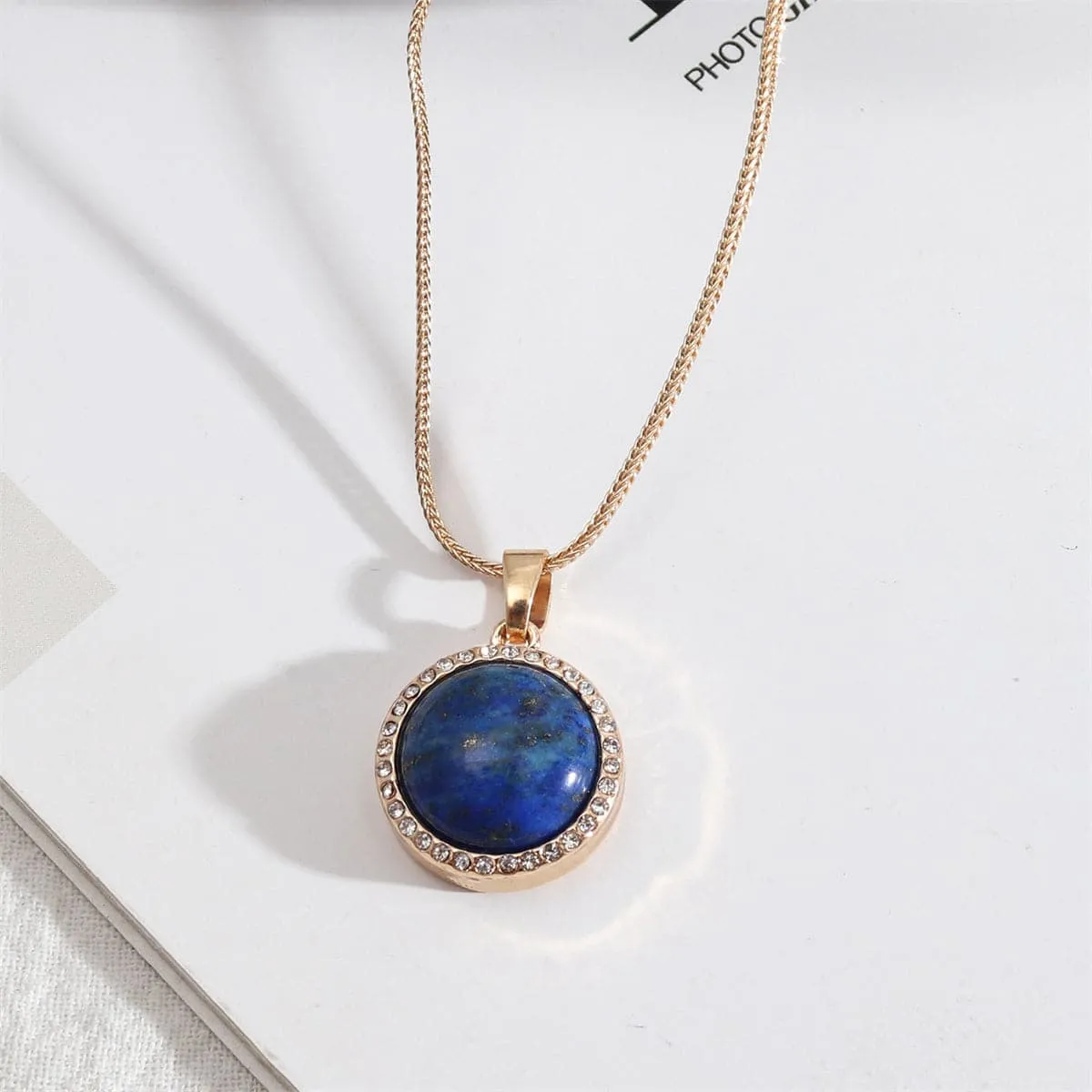 Blue Lapis & Cubic Zirconia Halo Round Pendant Necklace