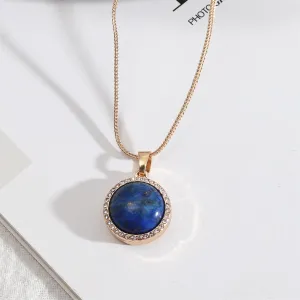 Blue Lapis & Cubic Zirconia Halo Round Pendant Necklace