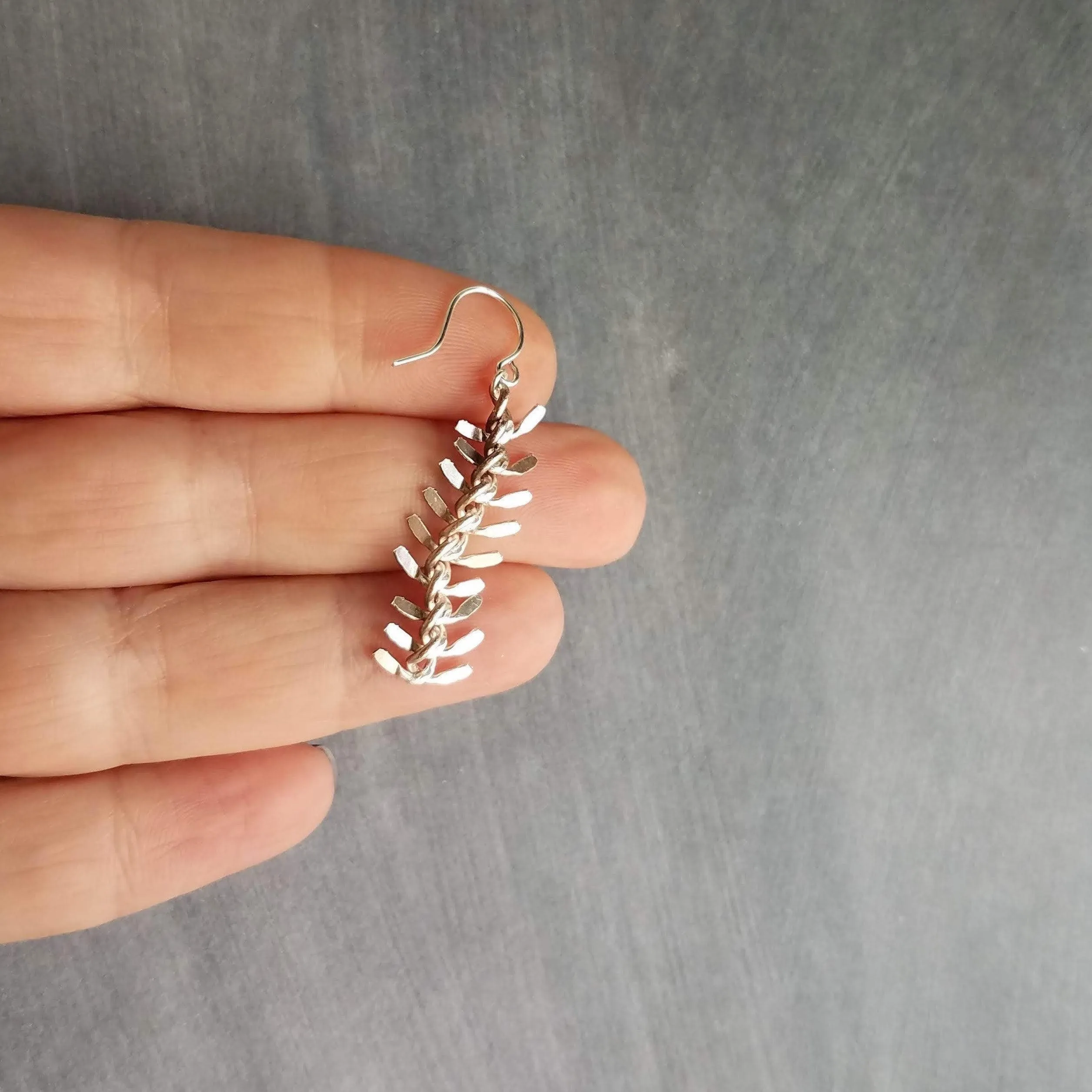 Bronze Arrow Earrings, antique brass earring, long modern earring, chevron earring, fish bone earring, spine vertebrae, feather earring